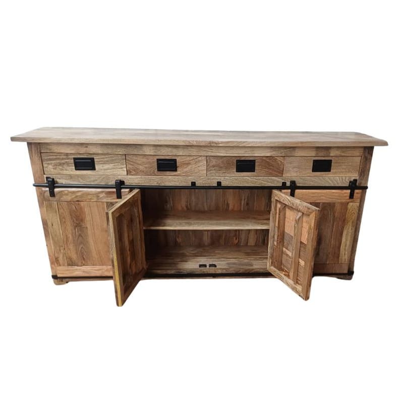 Ce buffet manguier Kukuu a été fabriqué à partir de bois massif de manguier et de métal. Mesures: 200 x 45 x 90 cm. Kukuu, meubles industriels de qualité.