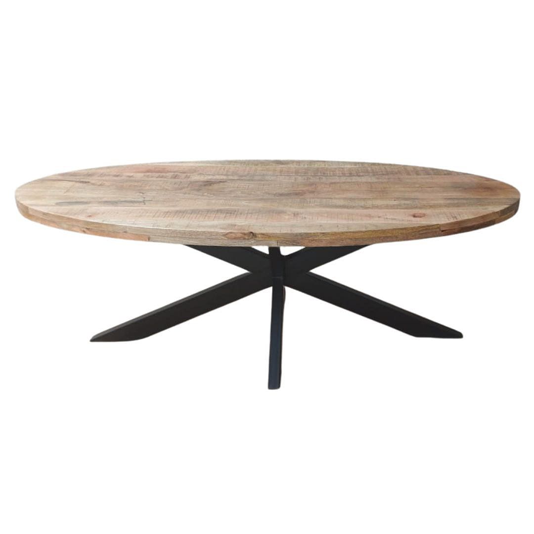 La table à manger ovale industrielle SYDNEY est disponible en 180, 210 et 240 cm. Celle-ci a été faite en bois massif de manguier et métal. Mesures: 210 x 100 x 78 cm. Livraison offerte en France métropolitaine et Belgique. Kukuu, boutique en ligne de mobilier industriel et décoration d'intérieur.