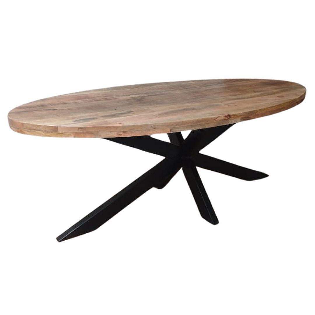 La table à manger ovale industrielle SYDNEY est disponible en 180, 210 et 240 cm. Celle-ci a été faite en bois massif de manguier et métal. Mesures: 210 x 100 x 78 cm. Livraison offerte en France métropolitaine et Belgique. Kukuu, boutique en ligne de mobilier industriel et décoration d'intérieur.