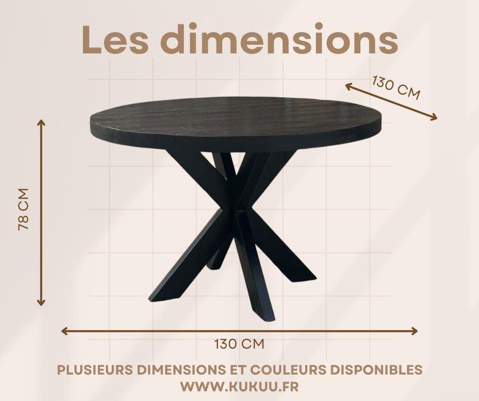 La table industrielle ronde noire Kukuu a été fabriquée à partir d'une base en métal et d'un bois en bois massif de manguier noir. Dimensions: 130 x 130 x 78 cm. Kukuu, meubles industriels de qualité.