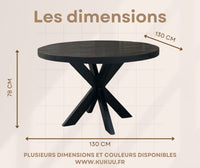 La table industrielle ronde noire Kukuu a été fabriquée à partir d'une base en métal et d'un bois en bois massif de manguier noir. Dimensions: 130 x 130 x 78 cm. Kukuu, meubles industriels de qualité.