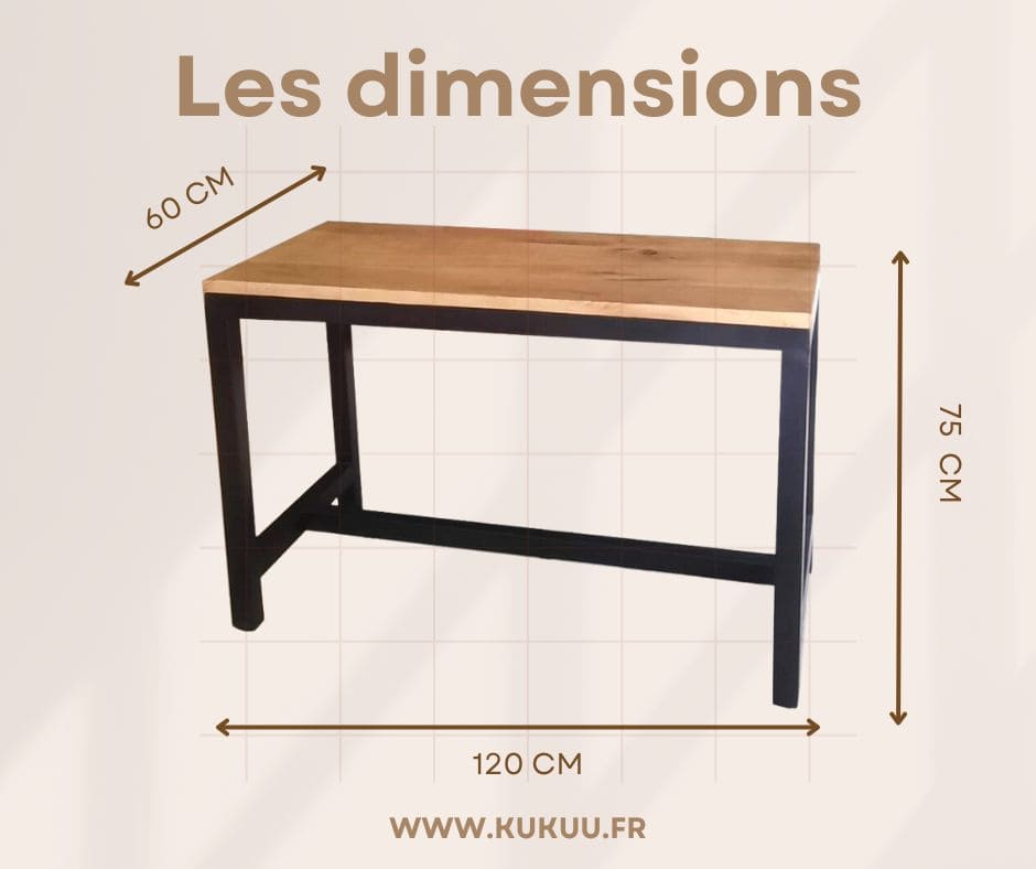 Bureau industriel fabriqué en bois et métal. Mesures: 120 x 60 x 75 cm. Kukuu, spécialiste en meubles industriels.