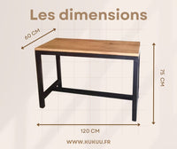 Bureau industriel fabriqué en bois et métal. Mesures: 120 x 60 x 75 cm. Kukuu, spécialiste en meubles industriels.