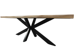 La table à manger pied central 240 cm a été fabriquée à partir d'acier et bois de manguier. Mesures: 240 x 100 x 78 cm. Kukuu, boutique en ligne de mobilier style industriel et bois massif.